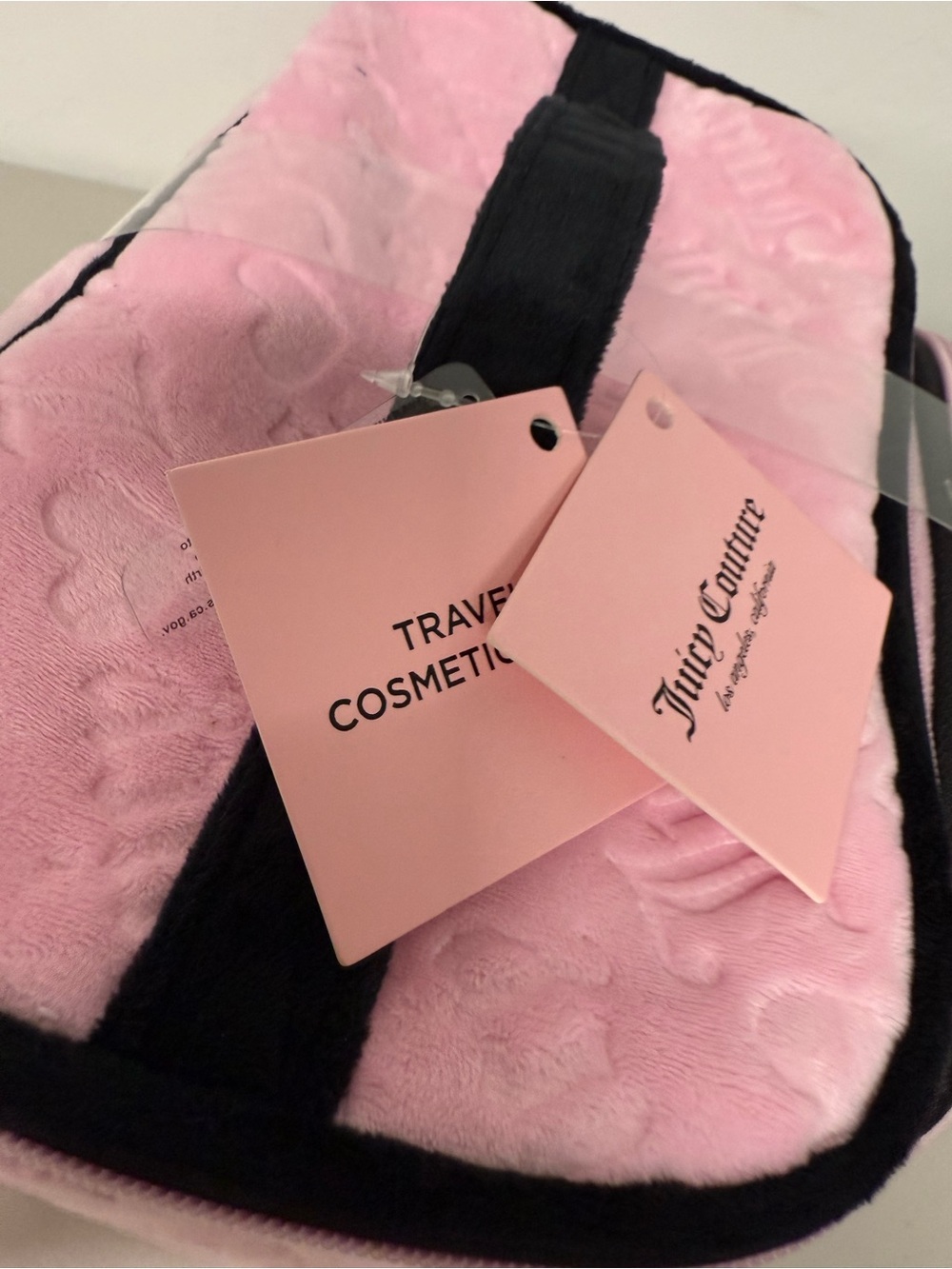 Juicy Couture Pink Cosmetic Case Travel Bags 3D Velour Embroidered Logo - Picture 6 of 13